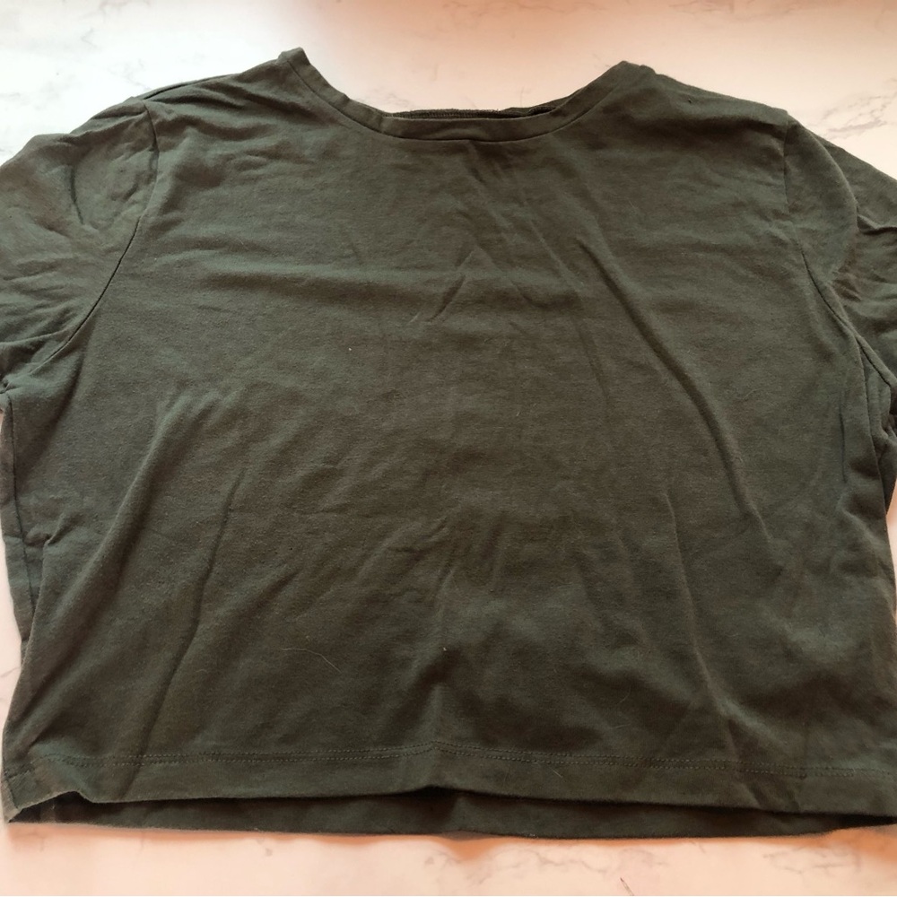wild fable Olive Green Boxy Crop Tee